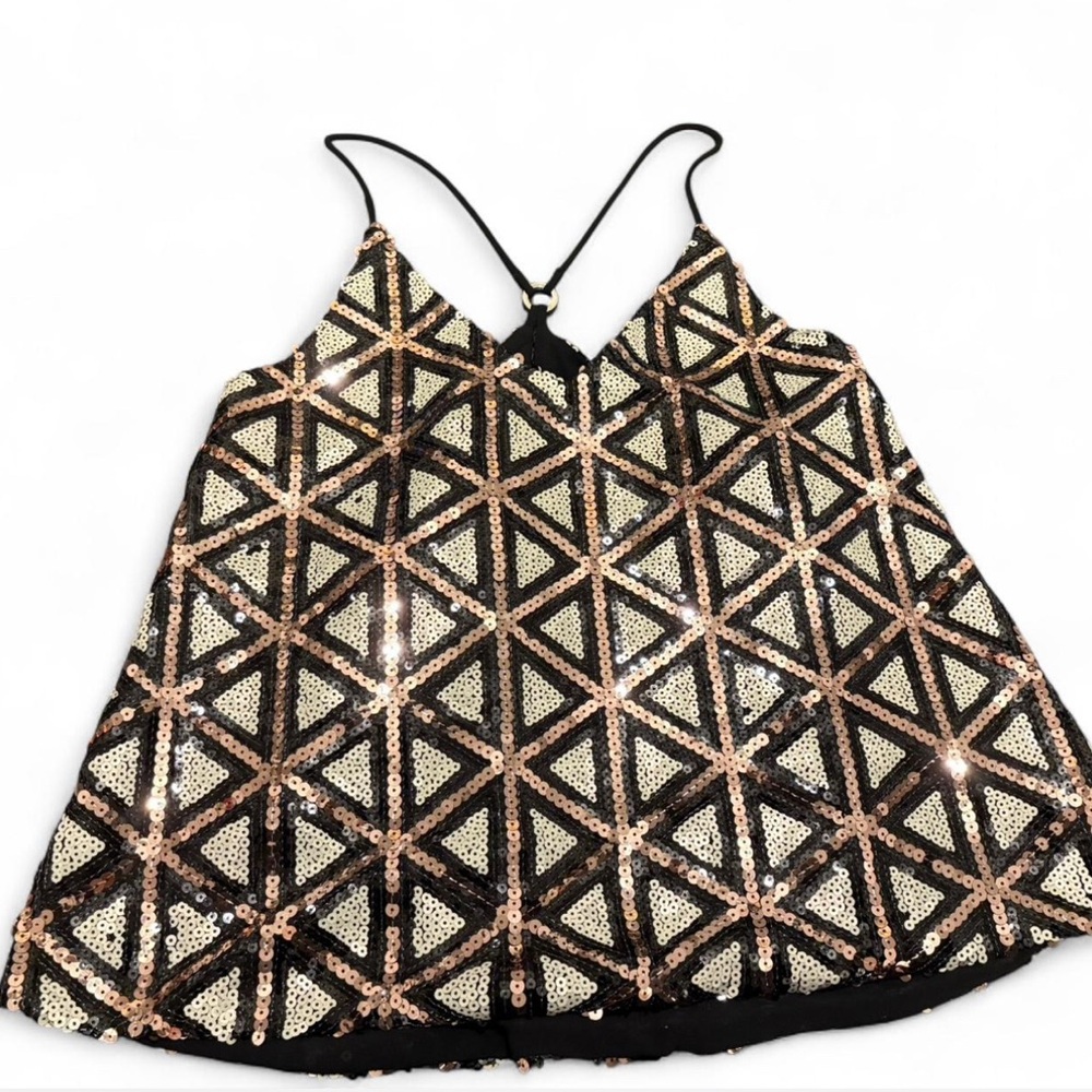 Sugar + Lips Sequin Geometric Cami Black Gold M Y2K Party Clubwear Sparkle Tank